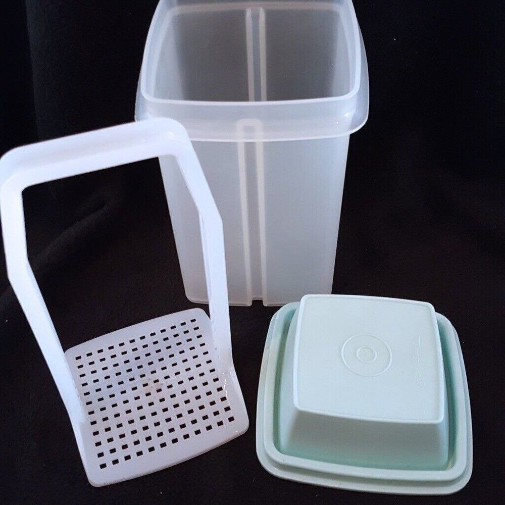 Vintage Tupperware 1330-6 Blue Lark Pick a Deli Pickle Keeper Strainer Lid 3 Pc